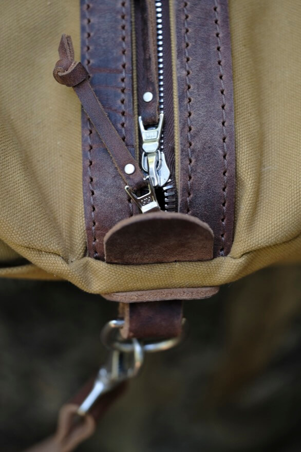 Canvas bag on a stump